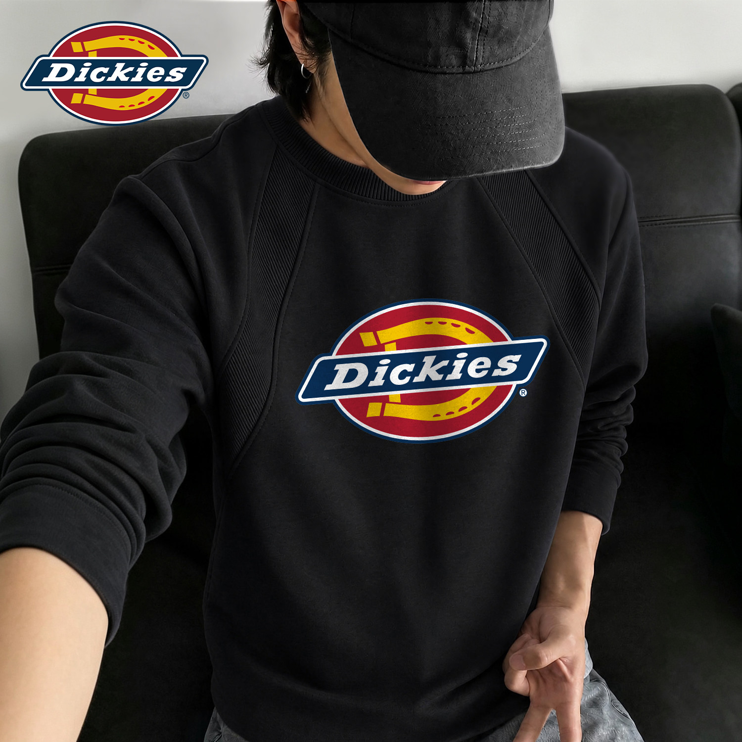 Dickies美式插肩长袖T恤男款秋季黑色衣服男士运动健身衣服男上衣