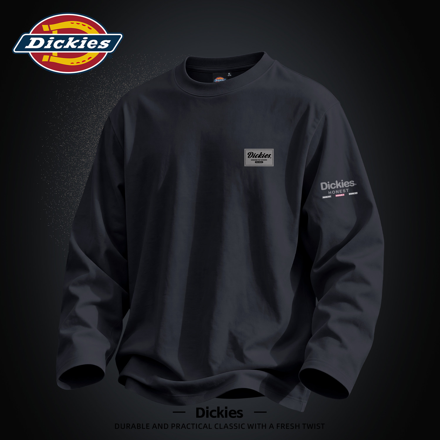 Dickies黑色潮牌圆领长袖T恤男2026新款秋季纯棉休闲宽松舒适上衣