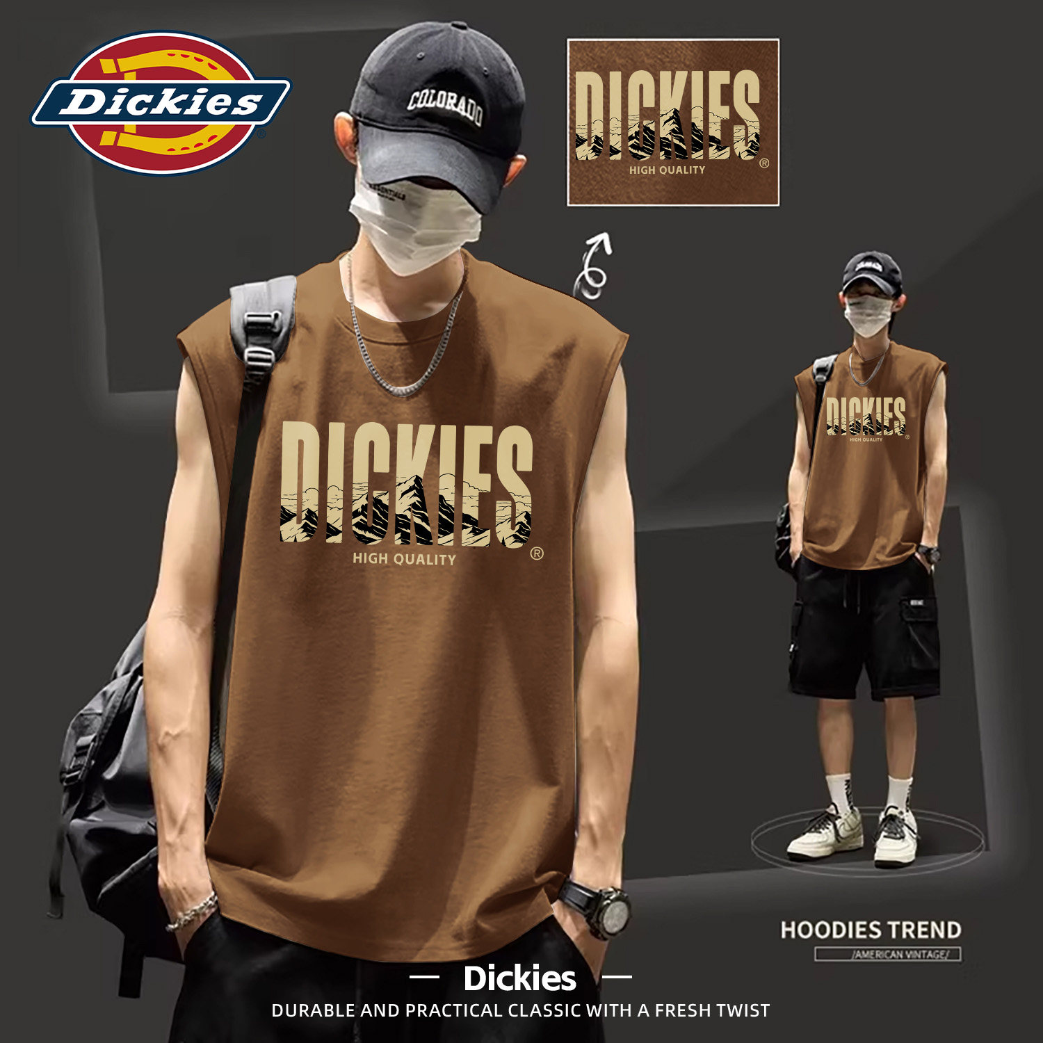Dickies纯棉背心男重磅宽松2026夏季吸汗透气男士汗衫外穿无袖T恤