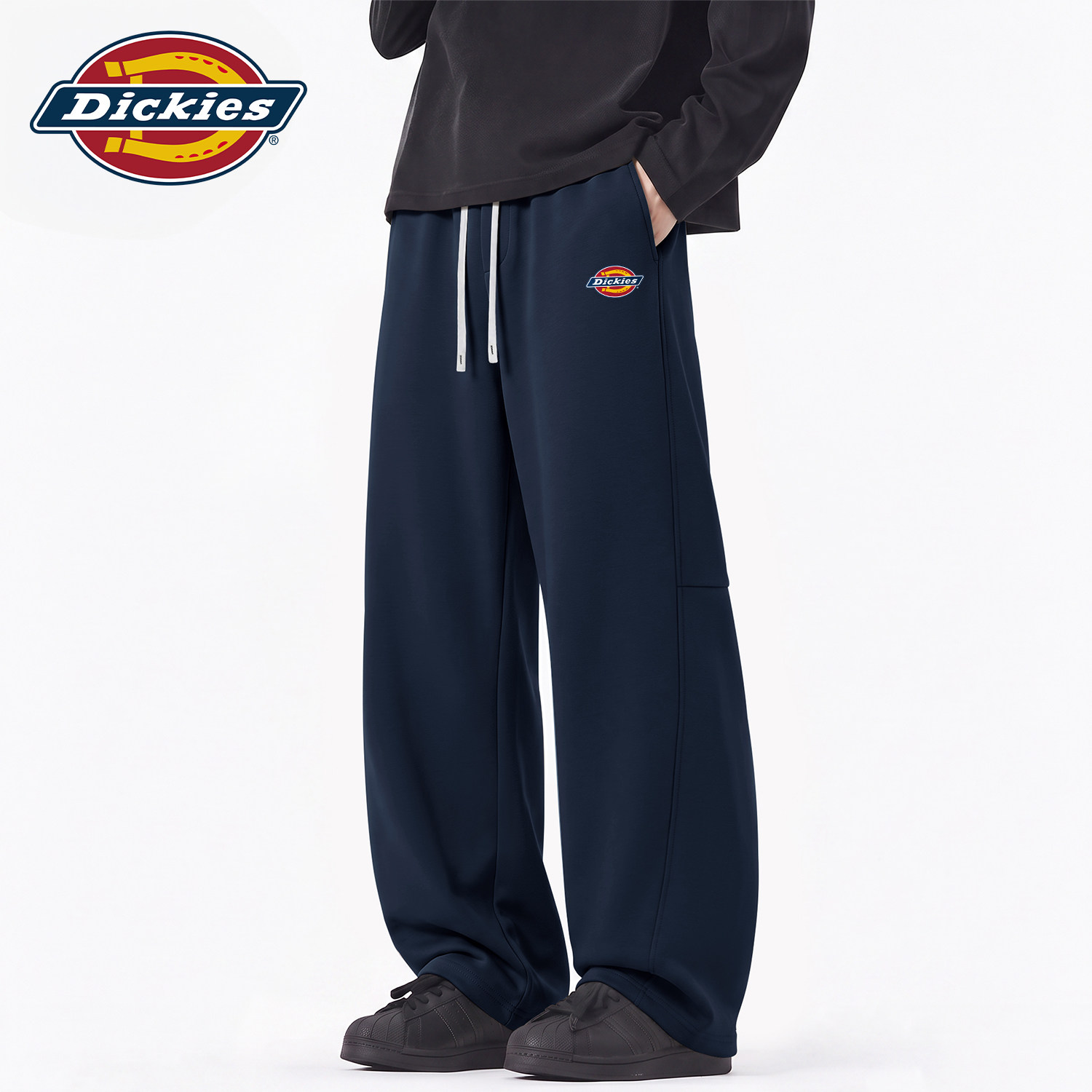 Dickies美式重磅休闲弯刀裤男宽松直筒运动裤藏青色男士长裤子秋