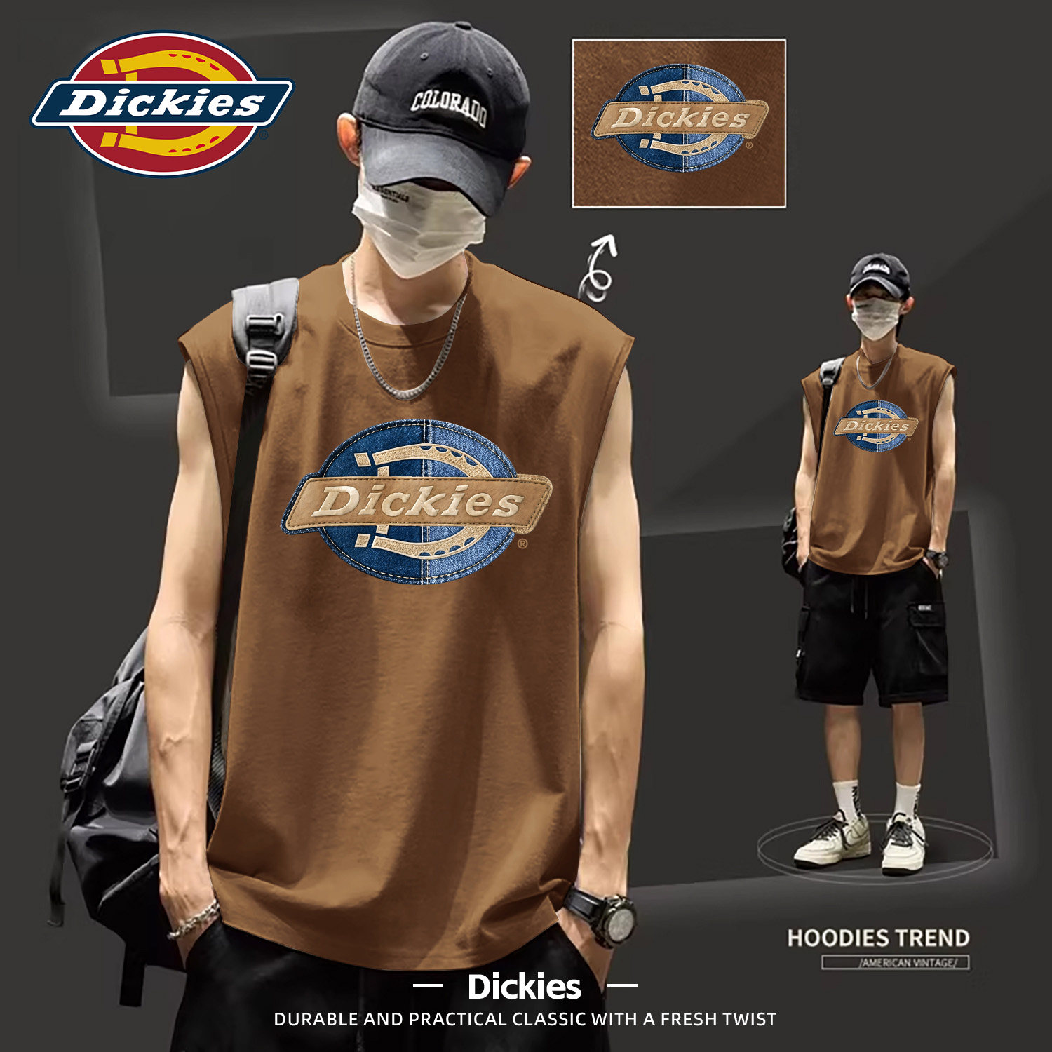 Dickies纯棉背心男夏季美式印花上衣男款青少年潮牌坎肩无袖T恤