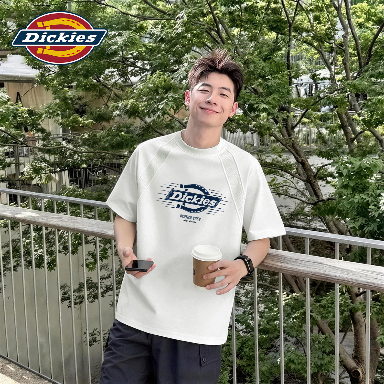 Dickies短袖T恤男2026夏季新款LOGO印花圆领上衣潮流插肩拼接半袖