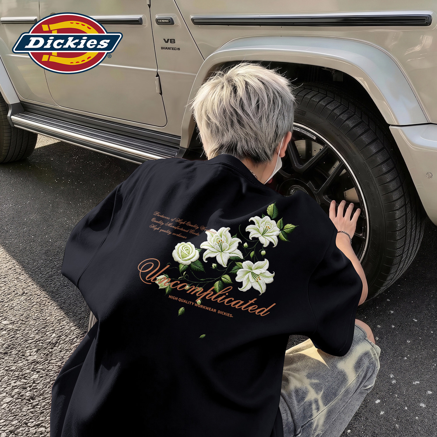 Dickies男士纯棉短袖休闲打底圆领印花T恤夏宽松透气百搭黑色上衣