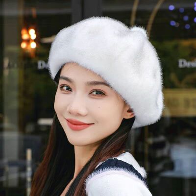 冬季新款仿水貂毛贝雷帽女韩版保暖文艺复古画家帽欧貂绒时尚百搭