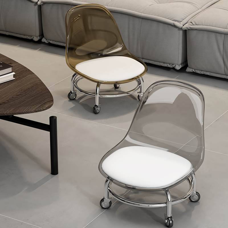 万向轮矮凳静音透明椅子靠背护腰久坐舒服家用带娃不累滑轮矮凳子