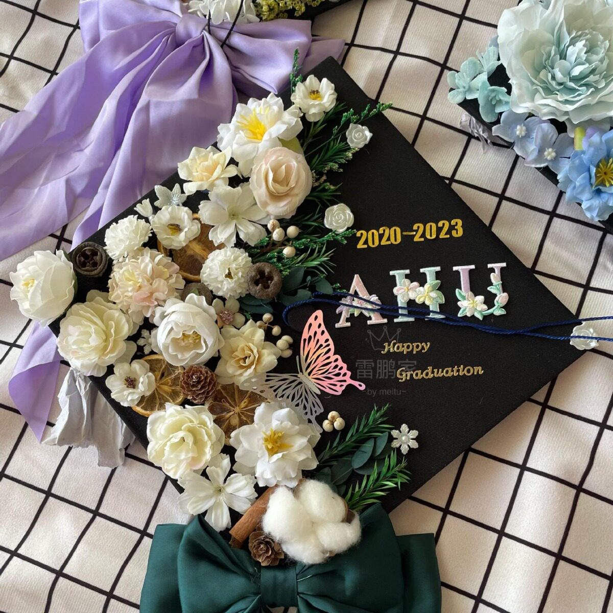 学士帽装饰学士毕业帽装饰簪花diy手工硕士博士帽材料包成品制作