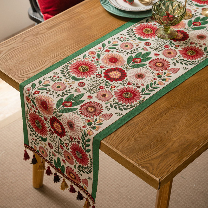 桌旗复古花朵节日装饰