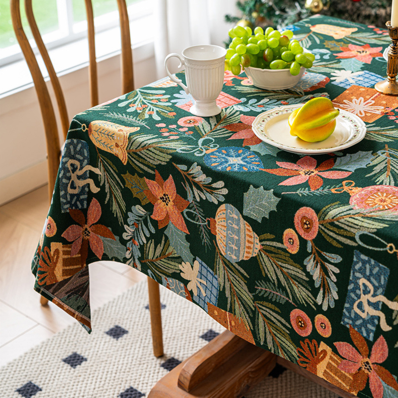 美式复古花朵餐桌布节日装饰桌布长方形秋冬氛围感茶几圆桌台布