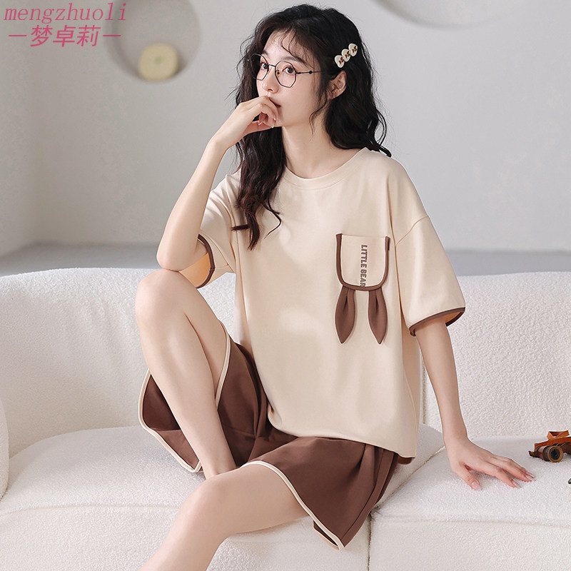 纯棉睡衣女夏季短袖短裤两件套甜美可爱学生可外穿全棉家居服夏款