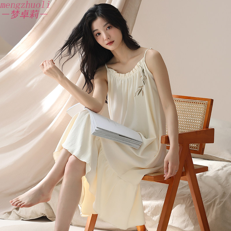 新中式吊带睡裙女夏季中国风高级感气质中长版无袖宽松睡衣可外穿