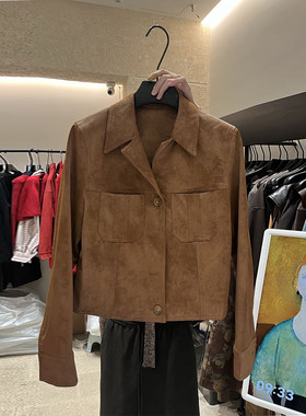 小众设计翻领鹿绒皮休闲短外套秋