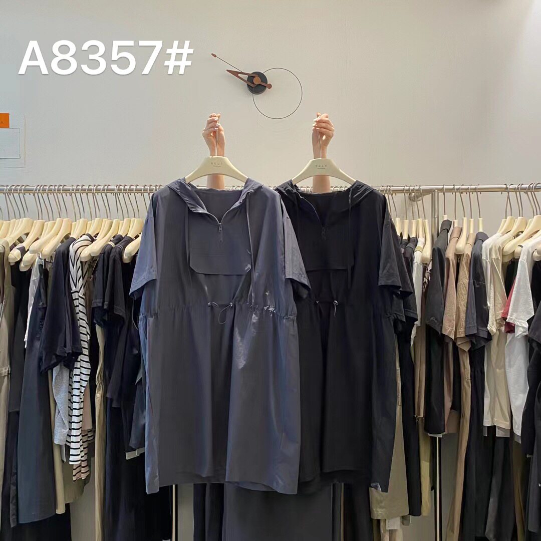 SELF设计感小众中款日系工装裙夏装新款韩版抽绳连帽连衣裙女8357
