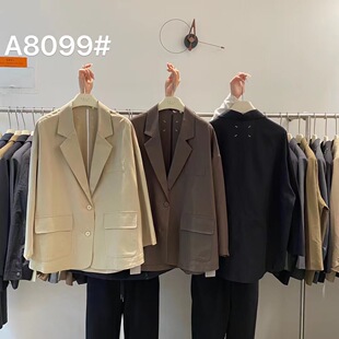 外套8099 宽松百搭单排扣时尚 SELF大口袋后背刺绣西装 2025秋冬新款