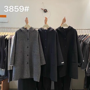 SELF中款连帽保暖外套女秋冬新款韩系单排扣时尚休闲宽松大衣3859