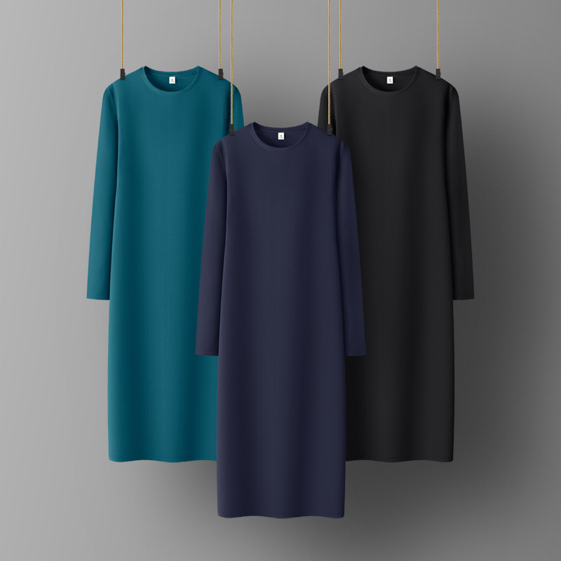 半高领长袖连衣裙女修身2025年新款显瘦黑色气质中长款内搭打底裙