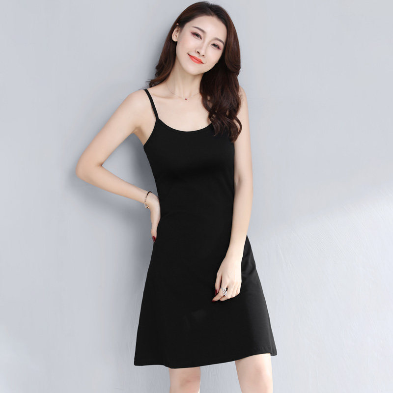 吊带背心a字裙露肩锁骨短款收腰显瘦气质性感连衣裙打底小黑裙夏