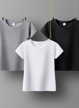 夏季圆领短袖t恤女白色显瘦纯色紧身短款上衣简约百搭打底衫洋气