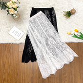 秋季 叠穿新款 网纱内搭纱裙打底裙蕾丝裙半身裙女装 白色旗袍内衬裙