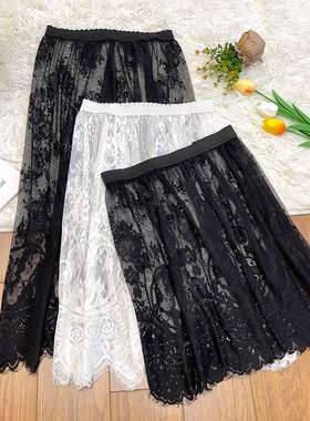 小个子叠穿镂空内衬花边裙秋季新款半身裙屁帘裙子蕾丝网纱短罩裙