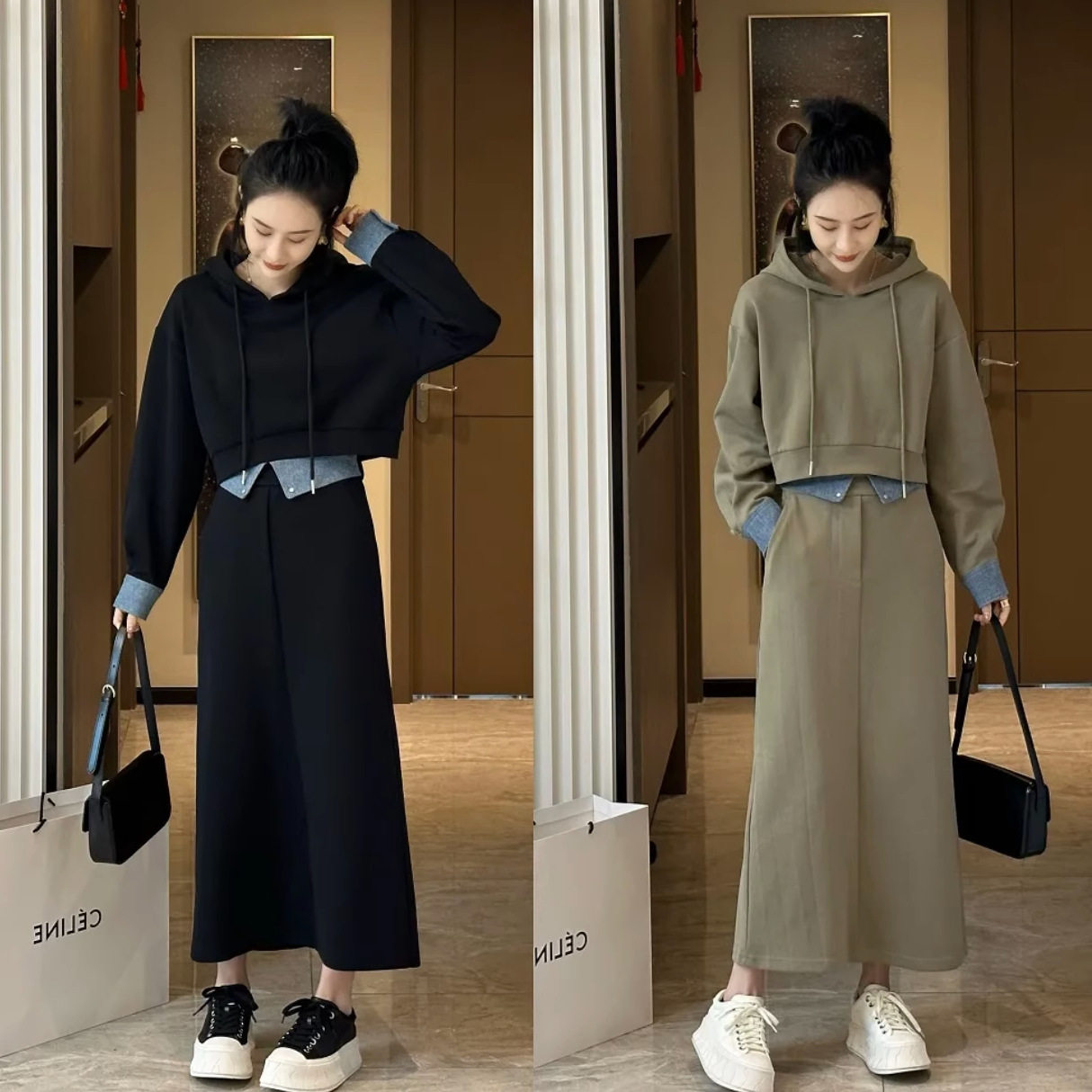 胖mm200斤大码女装秋季卫衣套装洋气减龄显瘦半身裙时尚两件套女