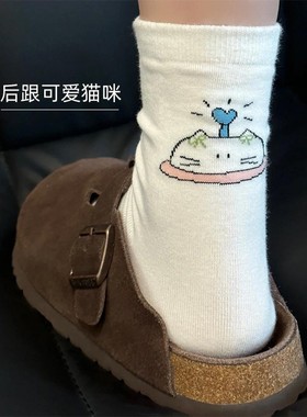 白色袜子女款中筒袜纯色春夏季薄款可爱ins卡通2025新款爆款女士