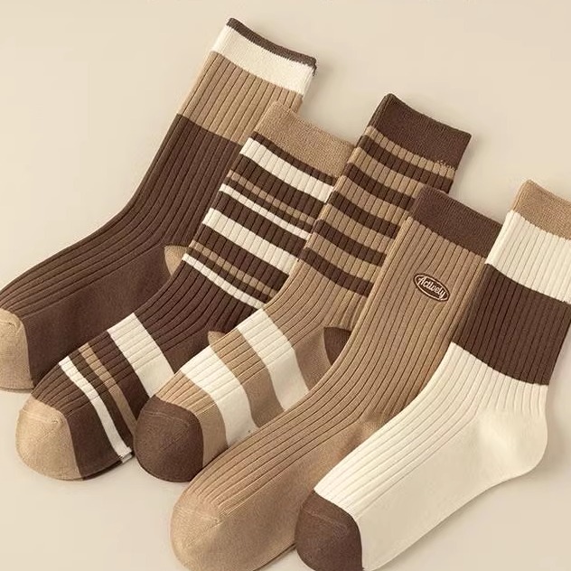 美拉德袜子女春秋款中筒袜潮网红款堆堆袜女士咖色春秋长筒袜