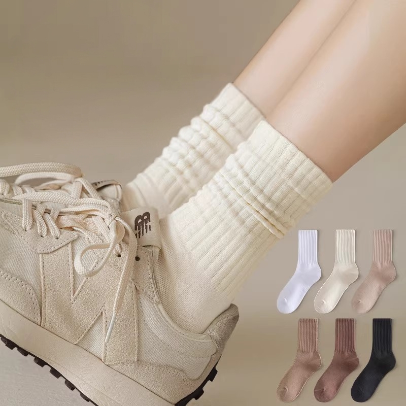 白色袜子女士款秋冬纯色堆堆袜不起球中筒2025新款春秋运动百搭袜