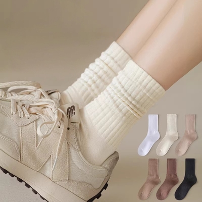 白色袜子女士款秋冬纯色堆堆袜不起球中筒2025新款春秋运动百搭袜