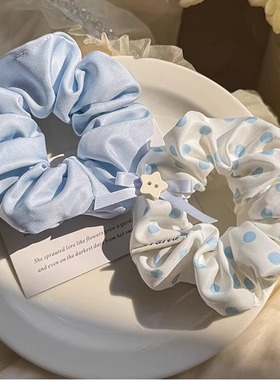 蓝色甜美星星蝴蝶结大肠发圈女扎头发绳丸子头马尾头绳橡皮筋夏季