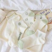 短袜 透气运动小花低帮夏季 网眼绿色袜子女短袜浅口ins潮夏季 薄款