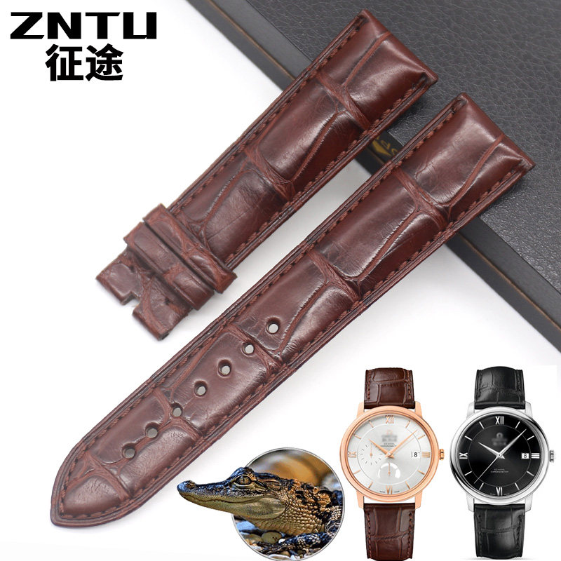 征途适配欧米茄蝶飞美洲鳄鱼皮表带大竹节手表带配件表链