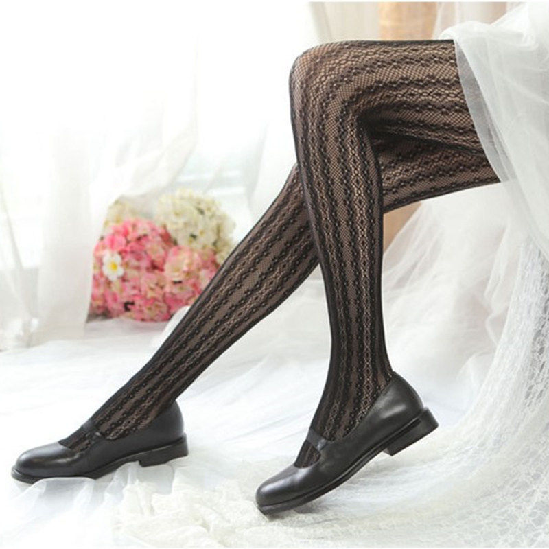 新款洛丽塔夏季薄款竖条纹镂空网袜时尚美腿袜打底女士弹力连裤袜