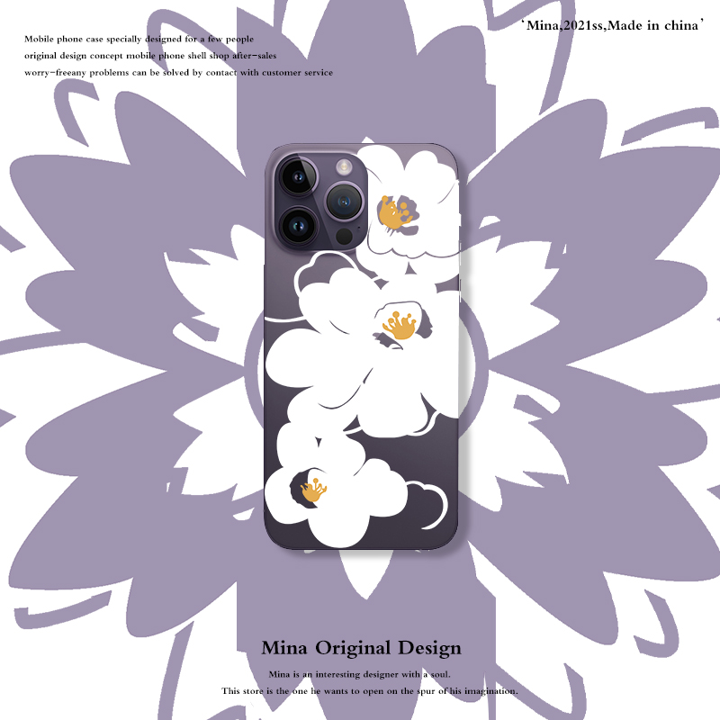 iPhone14Pro手机壳大牌花暗紫色透适苹果13por软12Max女ins简约11