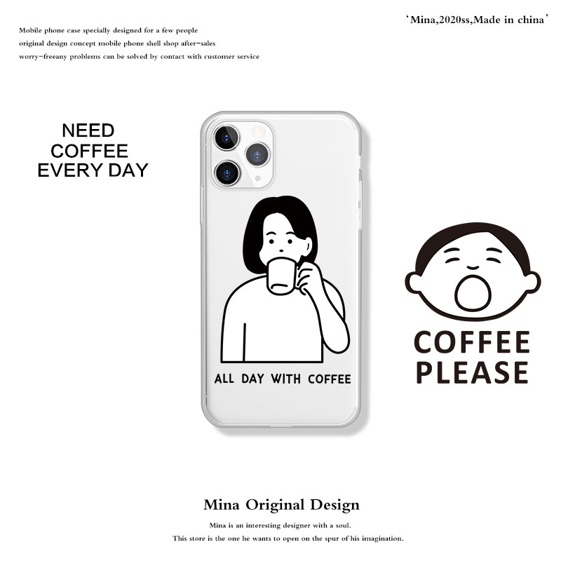 苹果17promax手机壳COFFEE喝咖啡情侣iphone16Pro手机壳15适用苹果14PM透明潮软Air壳个性创意简约咖啡手机壳
