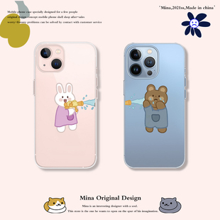 原创iPhone17ProMax手机壳情侣小熊ipone15Plus卡通适用苹果16兔子软透明14可爱12定制13安卓华为CP送男朋友X