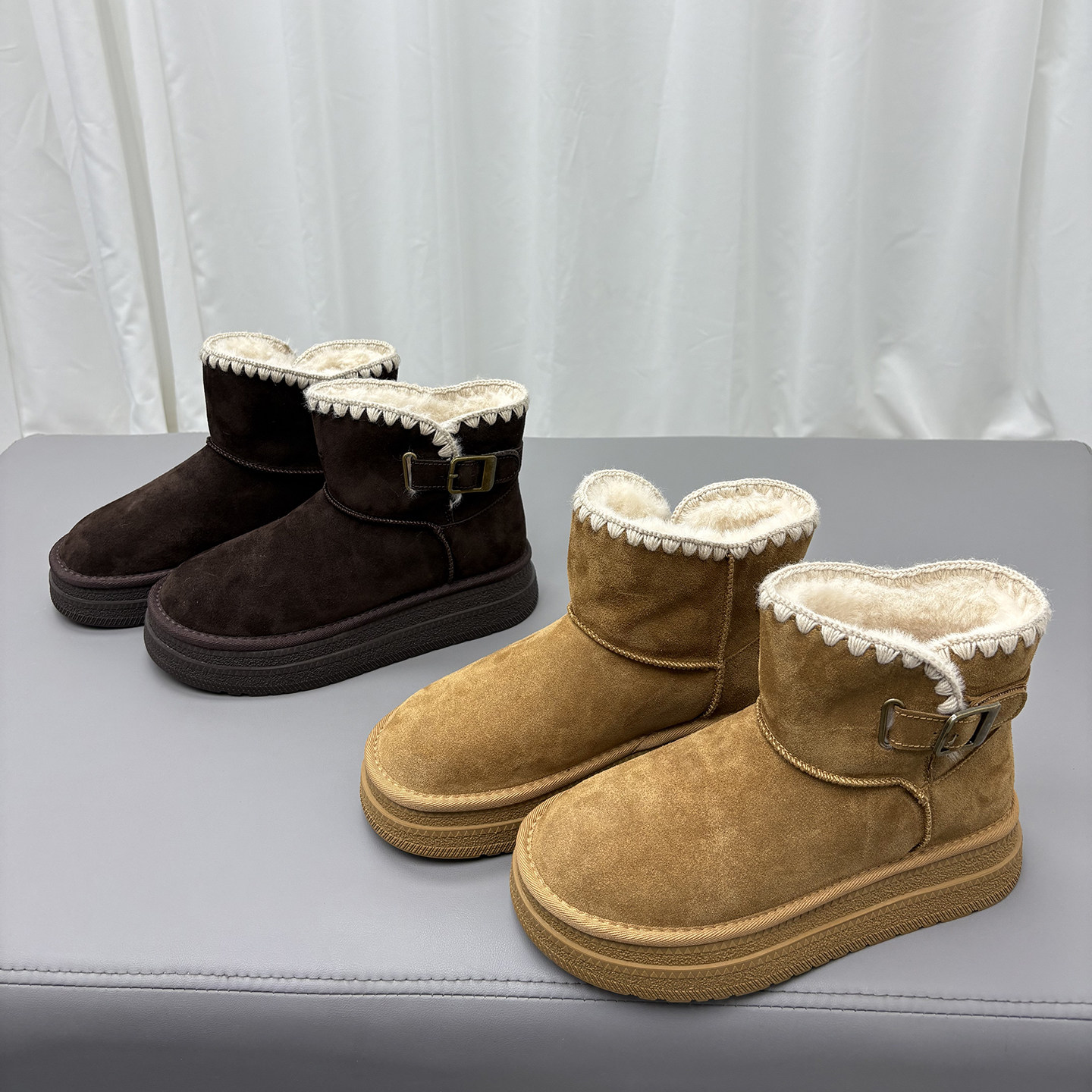 真皮羊毛雪地靴女2025冬季新款圆头加厚保暖防滑厚底时尚休闲棉靴,女鞋,时尚雪地靴,淘宝优惠券,粉丝福利购,淘宝优惠卷