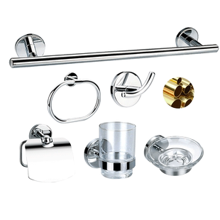 Gobo高宝卫浴五金挂件卫生间精铜毛巾杆环厕纸架马桶刷衣钩六件套