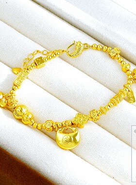 高保色古法沙金小胖福盘缠葫芦手链招财纳福精致国潮风串珠手链女