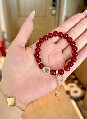天然红玛瑙手链女福气满满葫芦红色玛瑙手串本命年好运手串批发