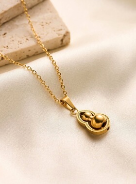 时尚新款福禄转运葫芦钛钢项链女小众轻奢高级感不掉色锁骨链批发