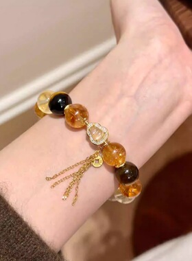 「流金岁月」天然黄水晶黄塔晶虎眼石手串女款转运葫芦手链