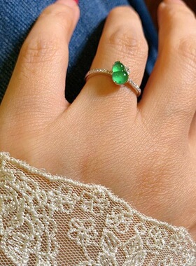 【小众设计款】仿老坑玻璃种玉髓葫芦镶嵌钻石戒指镀925小巧复古