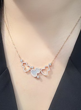 明星网红同款三葫芦项链女锆石贝母红色亚克力吊坠气质百搭项饰