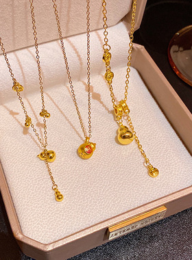 18K真金电镀福字葫芦吊坠项链女新中式中古风锁骨链网红同款颈链