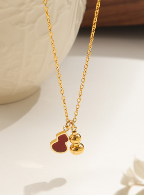 钛钢项链女红贝葫芦吊坠镀18k气质锁骨链轻奢锁骨链网红潮流饰品