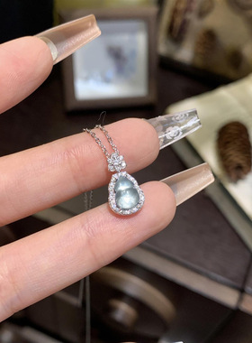 925纯银冰透玉葫芦项链新中式海蓝宝紫水晶迷你吊坠清冷感锁骨链