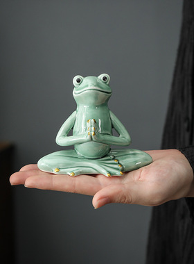 宇轩 创意茶宠青蛙瑜伽禅意青蛙摆件陶瓷工艺家居简约动物壁柜装