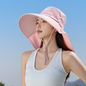 女防紫外线骑车渔夫帽披肩大帽檐遮脸防晒帽夏季海边潮户外太阳帽