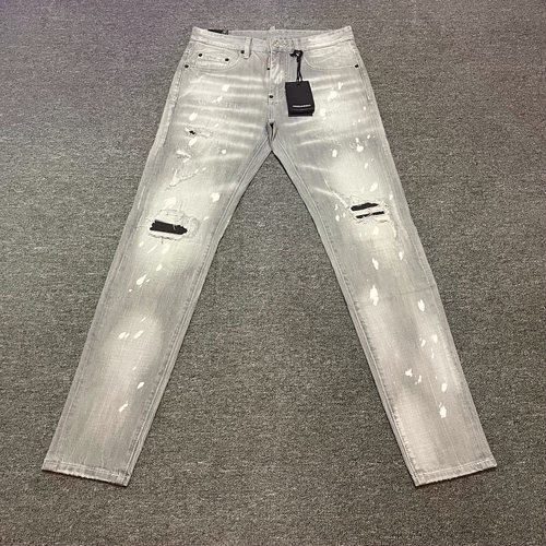 D2牛仔裤破洞泼墨修身小脚