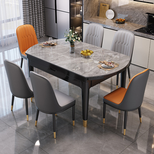 岩板餐桌椅家用小户型2025新款轻奢现代可变圆桌实木电磁炉吃饭桌